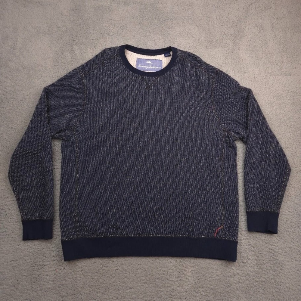 Tommy Bahama Men's Sweater XL Blue Cotton Crewneck Waffle‎ Knit Pullover